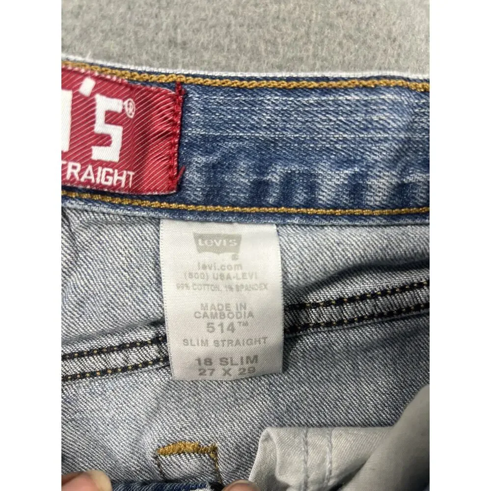 Levi's 514 Boy's Slim Fit Blue Jeans 18 Slim 27X29 Light Wash Stretch Denim
